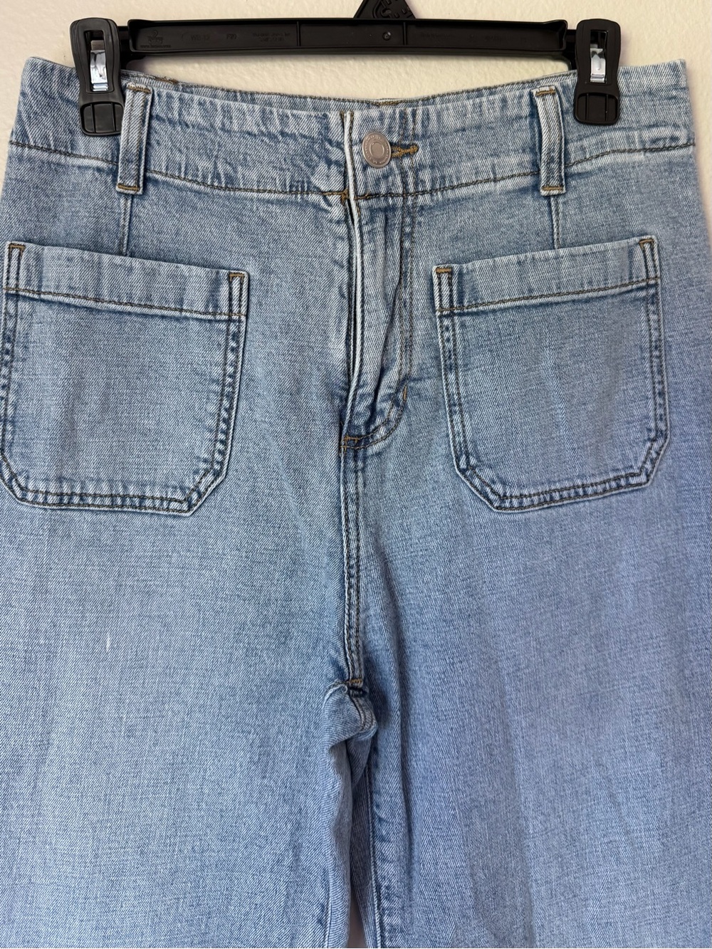 LC Lauren Conrad Light Blue Wide-Leg High-Rise Crop Jeans 6 Patch Pockets Boho - Picture 4 of 9